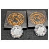 (2) 1 Troy Oz. Silver 1989 Christmas Round By
