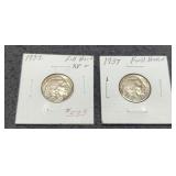 (2) 1937 Buffalo Nickels w/ Full Horn