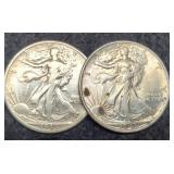 (2) W. Liberty Half Dollars 1943 AU, 1945-D
