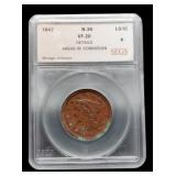 1847 Large Cent Slab SEGS VF20 w/ Corrosion