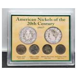Display Of 4 Different Nickels Of The 20th Century