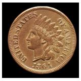 1864L Indian Head Cent AU+