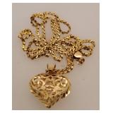 14 K Gold 20" Chain & Heart Pendant 9.8 G