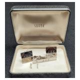 Sterling Silver 3 pc. Swank Cuff Link/Tie Bar Set