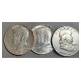 3 Silver Half Dollars:
