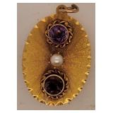 14 Kt. Gold 1 " Pendant w/ 3 Stones 4.8 Gram