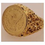 Gold Color Ring w/ Decorative Coin