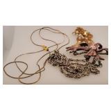 3 Costume Necklaces, Vintage Brooch w/