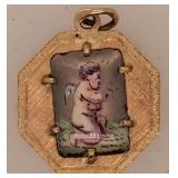 14 Kt. Gold Tested Pendant w/ Enamel Plaque