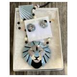 Lee Sands Lion Necklace & Earrings