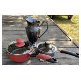 Sauce Pans and Silverplate Pitcher