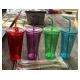 4 - Double Walled Glasses with Straws