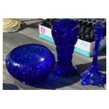 Cobalt Rose Bowl Vase & Candlestick