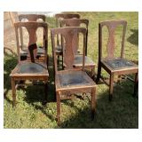 6 - Leather Seat T-Back Dining Chairs