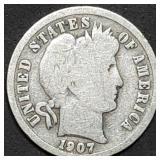 1907 Barber Silver Dime