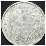 1873 A France 5 Francs Hercules 90% Silver Dollar