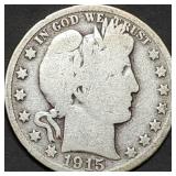 1915-D Barber Silver Half Dollar