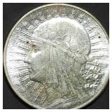 1932 Poland 10 Zlotych .750 Silver Coin Gem BU