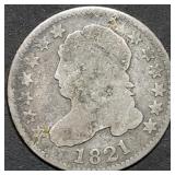 1821 Capped Bust Silver Dime, Better Date