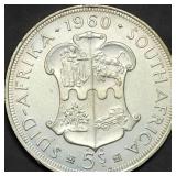 1960 South Africa 5 Shillings .500 Silver 28.28g