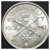 1951 Australia .500 Silver Florin Gem BU