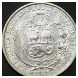 1868 Peru Lima Un Sol Silver Dollar Coin