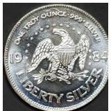 1 Troy Oz .999 Silver Round 1984 Liberty Silver