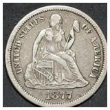 1877-CC Seated Liberty Silver Dime, High Grade