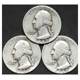 3 Washington Silver Quarters 1941 & 1942