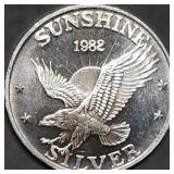 1 Troy Oz .999 Silver Round 1982 Sunshine Silver