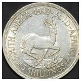 1949 South Africa 5 Shillings 80% Silver Dollar