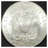 1944 Ecuador 5 Sucres .720 Silver Dollar Coin BU