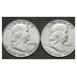 1950 & 1951-S Franklin Silver Half Dollars