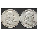 1951 & 1953-D Franklin Silver Half Dollars