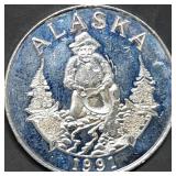1 Troy Oz .999 Silver Round 1991 Alaska