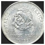 1951 Mexico 5 Pesos .720 Silver Coin 28g Hidalgo
