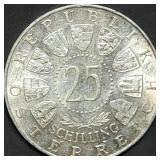 1958 Austria 25 Schilling 80% Silver Coin