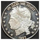 1 Troy Oz .999 Silver Round 1993 Goloid Head