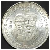 1960 Mexico 10 Pesos 90% Silver Dollar Coin