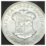 1960 South Africa 5 Shillings .500 Silver 28.28g