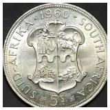1960 South Africa 5 Shillings .500 Silver 28.28g