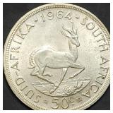 1964 South Africa .500 Silver 50 Cent Piece 28g