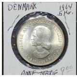 1964 Denmark 5 Kroner 80% Silver Coin Gem BU