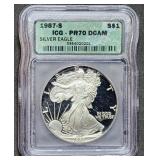 1987 S 1oz Proof Silver Eagle ICG PR70 Better
