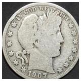 1907 Barber Silver Half Dollar