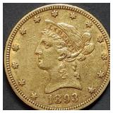 1893 $10 Liberty Gold Eagle Sharp Coin