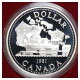 1981 Canada Proof Silver Dollar MIB Train