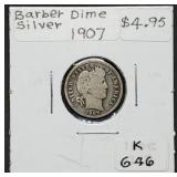 1907 Barber Silver Dime