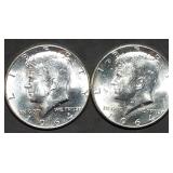 Pair of 1964 Kennedy 90% Silver Half Dollars BU