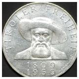 1959 Austria 25 Schilling 80% Silver Coin Gem BU